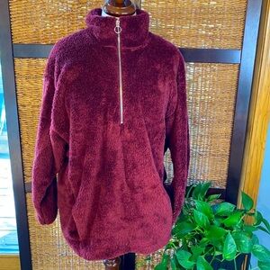 Express Burgandy medium faux fur pullover
